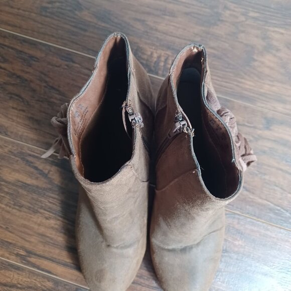 Womens Leather Ankle Booties Size 8 Brown Fringe Tassels Western Cowboy Cowgirl - Picture 3 of 9